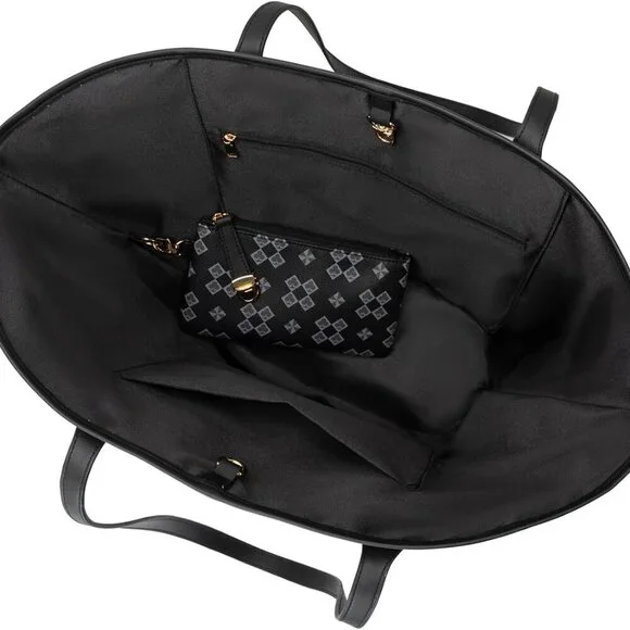 Women's Vegan Leather Tote Shoulder Handbag Set with Wallet for Daily Use - Picture 6 of 8